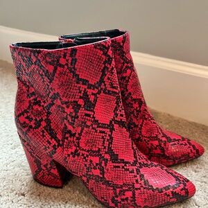 Madden Girl Red and Black Ankle Booties with Snakeskin Print